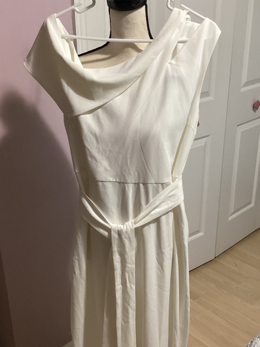 Lavish Alice Cream Straight Leg Jumpsuit with Draped Neck - Picture 3 of 4